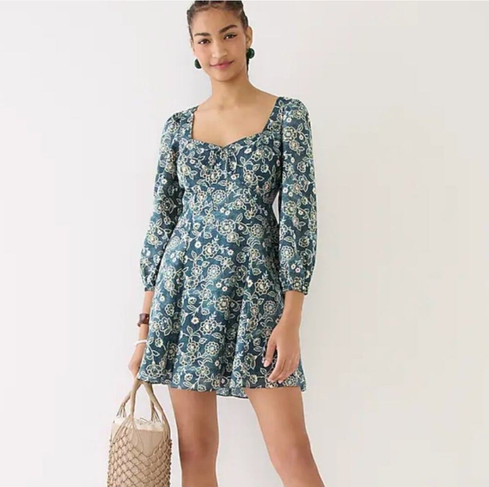J.Crew Sweetheart Vintage Vines Dress Mini Cottage Garden 4 Boho Green Floral - Picture 1 of 9